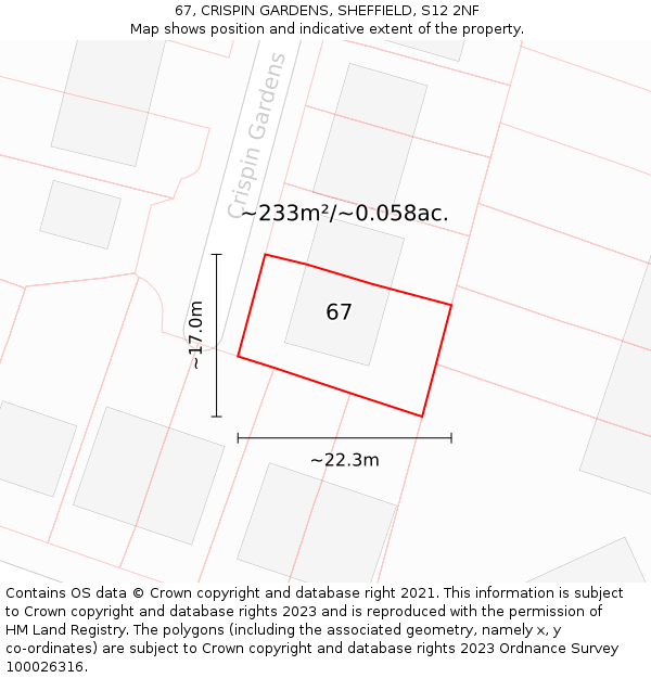 67, CRISPIN GARDENS, SHEFFIELD, S12 2NF: Plot and title map