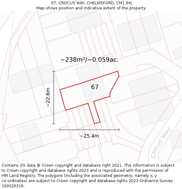 67, CROCUS WAY, CHELMSFORD, CM1 6XJ: Plot and title map