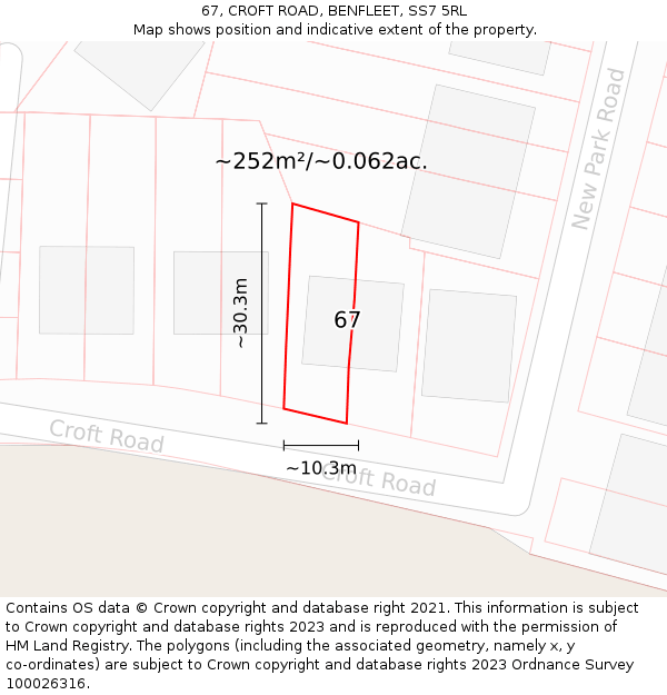 67, CROFT ROAD, BENFLEET, SS7 5RL: Plot and title map