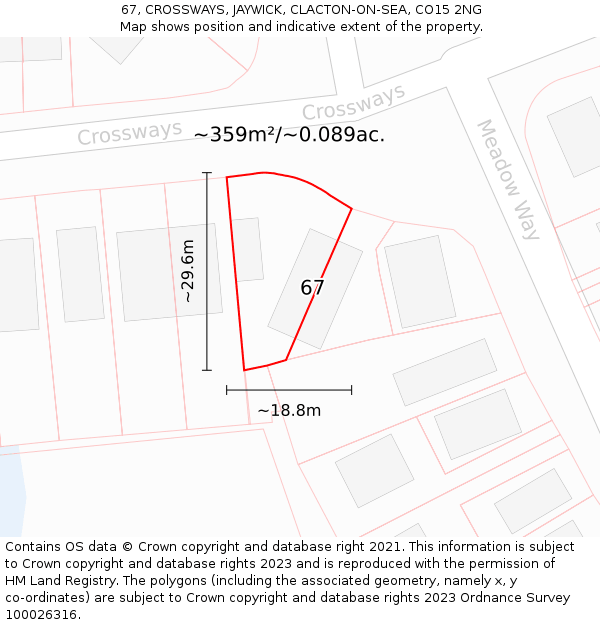 67, CROSSWAYS, JAYWICK, CLACTON-ON-SEA, CO15 2NG: Plot and title map
