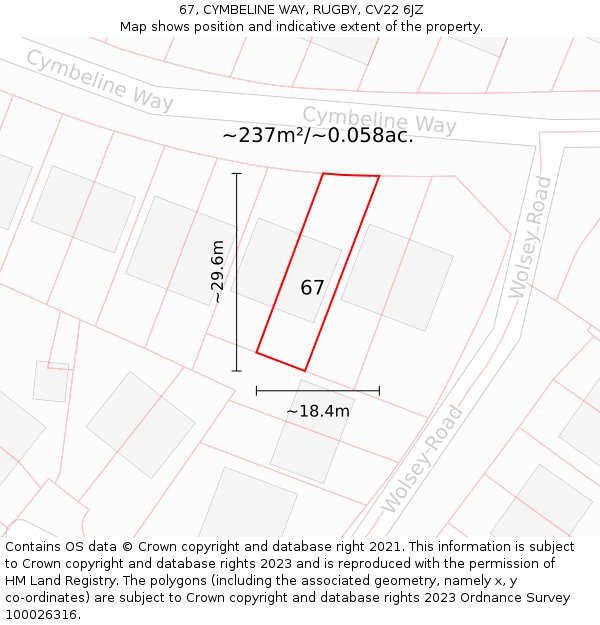 67, CYMBELINE WAY, RUGBY, CV22 6JZ: Plot and title map