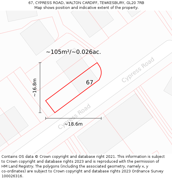 67, CYPRESS ROAD, WALTON CARDIFF, TEWKESBURY, GL20 7RB: Plot and title map