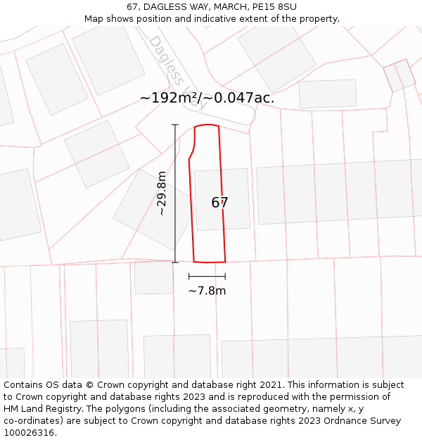 67, DAGLESS WAY, MARCH, PE15 8SU: Plot and title map