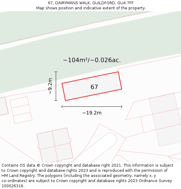 67, DAIRYMANS WALK, GUILDFORD, GU4 7FF: Plot and title map