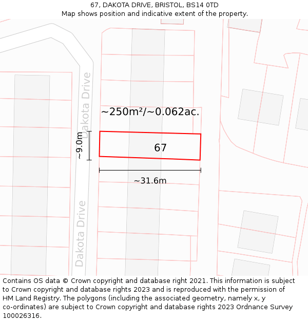 67, DAKOTA DRIVE, BRISTOL, BS14 0TD: Plot and title map