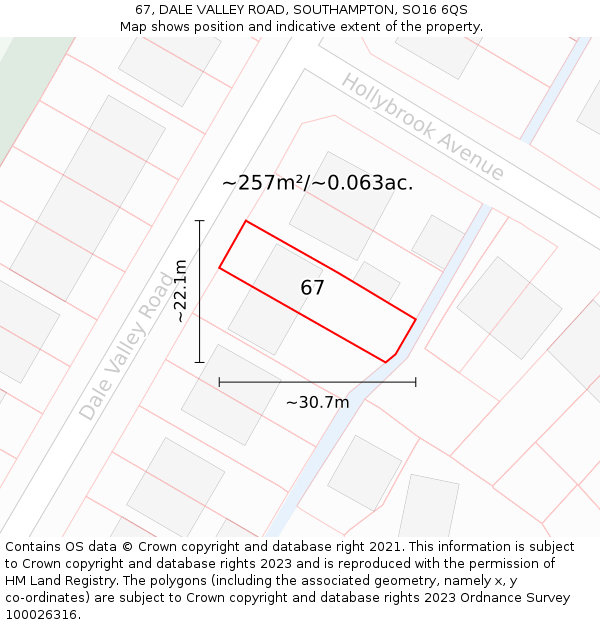 67, DALE VALLEY ROAD, SOUTHAMPTON, SO16 6QS: Plot and title map