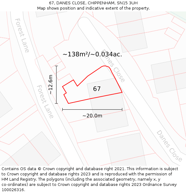 67, DANES CLOSE, CHIPPENHAM, SN15 3UH: Plot and title map