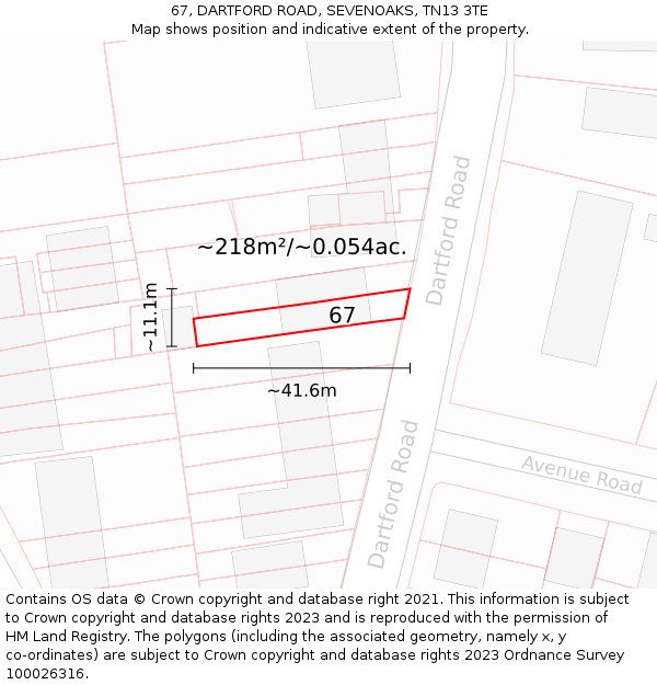 67, DARTFORD ROAD, SEVENOAKS, TN13 3TE: Plot and title map