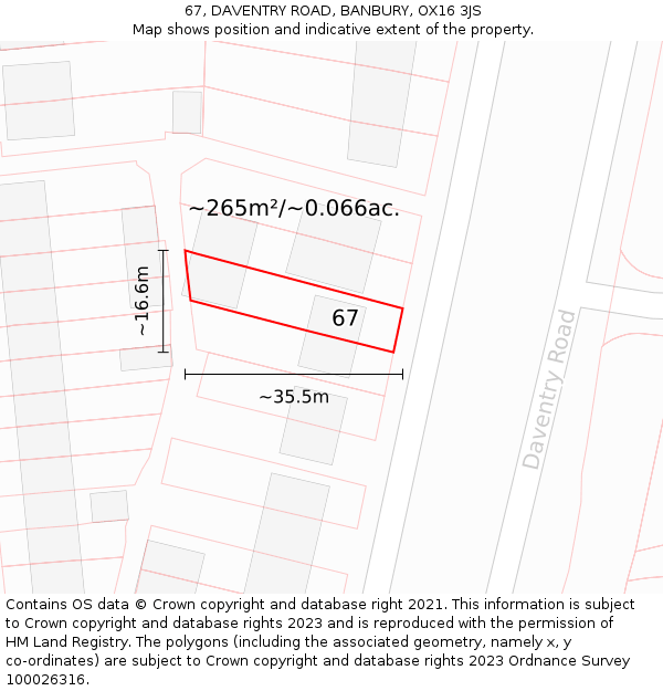 67, DAVENTRY ROAD, BANBURY, OX16 3JS: Plot and title map