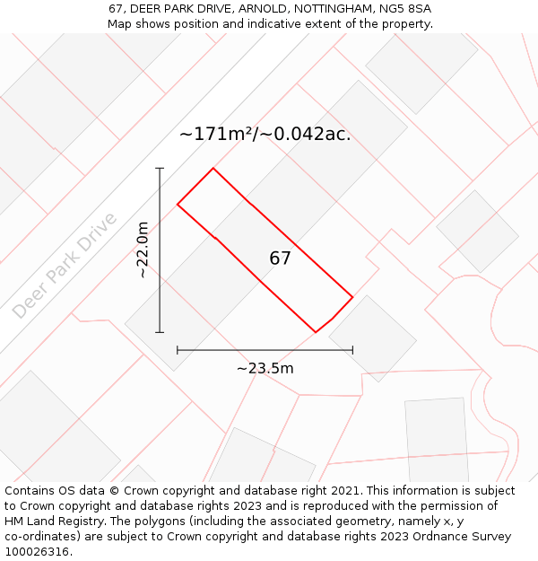 67, DEER PARK DRIVE, ARNOLD, NOTTINGHAM, NG5 8SA: Plot and title map