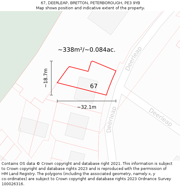 67, DEERLEAP, BRETTON, PETERBOROUGH, PE3 9YB: Plot and title map