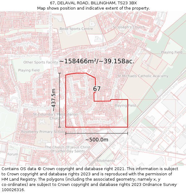 67, DELAVAL ROAD, BILLINGHAM, TS23 3BX: Plot and title map