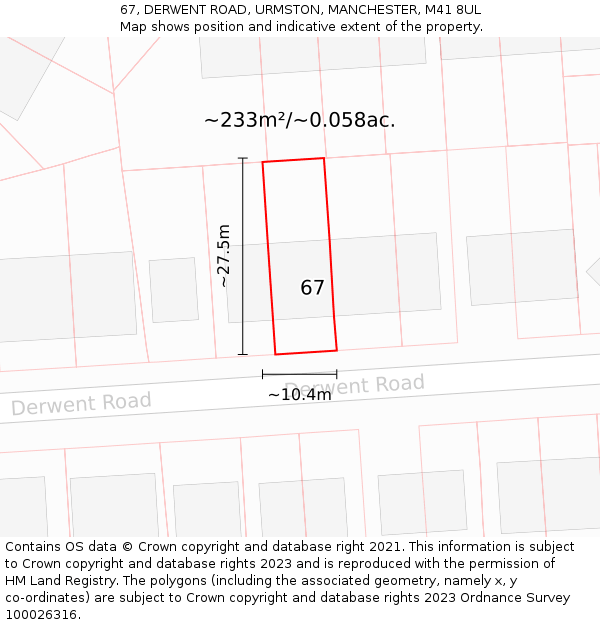 67, DERWENT ROAD, URMSTON, MANCHESTER, M41 8UL: Plot and title map