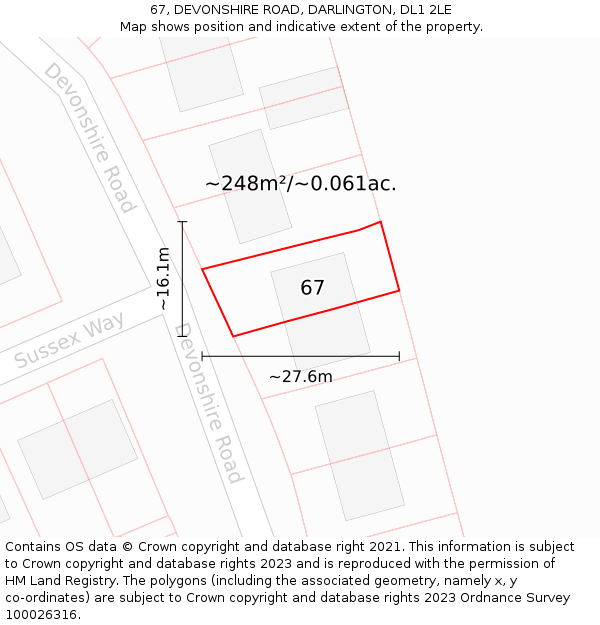 67, DEVONSHIRE ROAD, DARLINGTON, DL1 2LE: Plot and title map