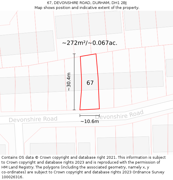67, DEVONSHIRE ROAD, DURHAM, DH1 2BJ: Plot and title map