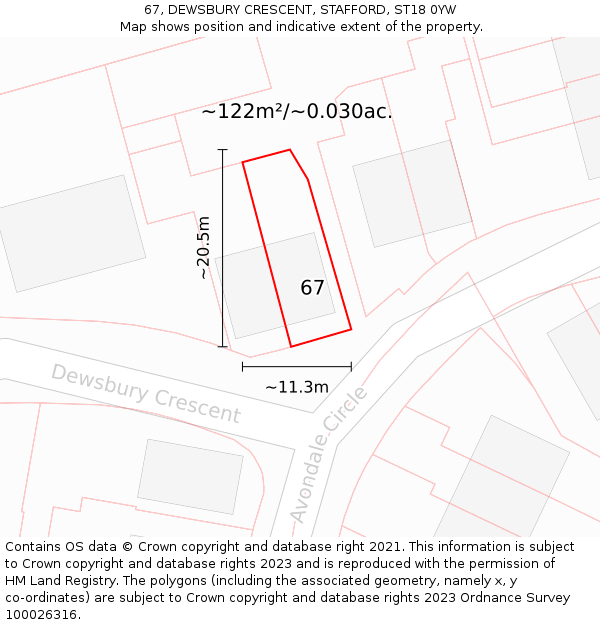 67, DEWSBURY CRESCENT, STAFFORD, ST18 0YW: Plot and title map