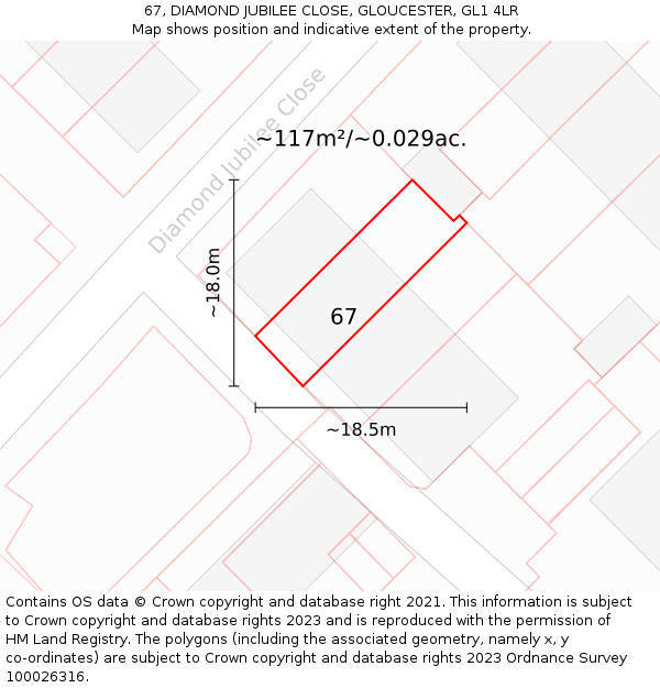 67, DIAMOND JUBILEE CLOSE, GLOUCESTER, GL1 4LR: Plot and title map