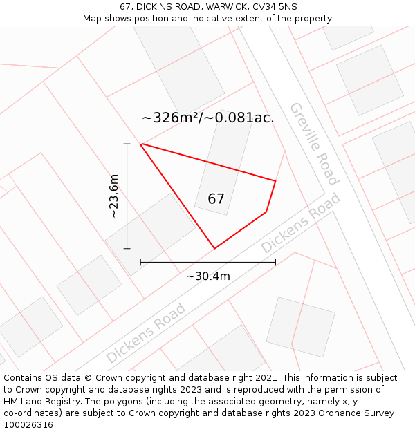 67, DICKINS ROAD, WARWICK, CV34 5NS: Plot and title map