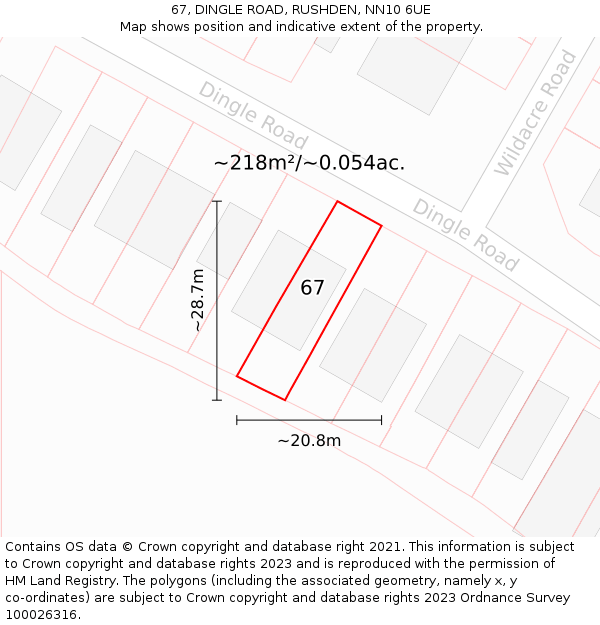67, DINGLE ROAD, RUSHDEN, NN10 6UE: Plot and title map