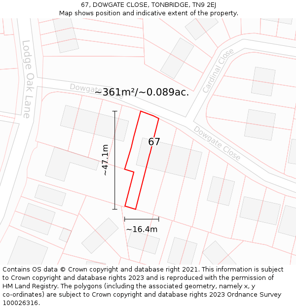 67, DOWGATE CLOSE, TONBRIDGE, TN9 2EJ: Plot and title map