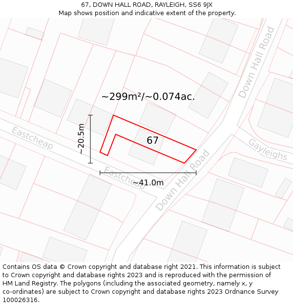 67, DOWN HALL ROAD, RAYLEIGH, SS6 9JX: Plot and title map