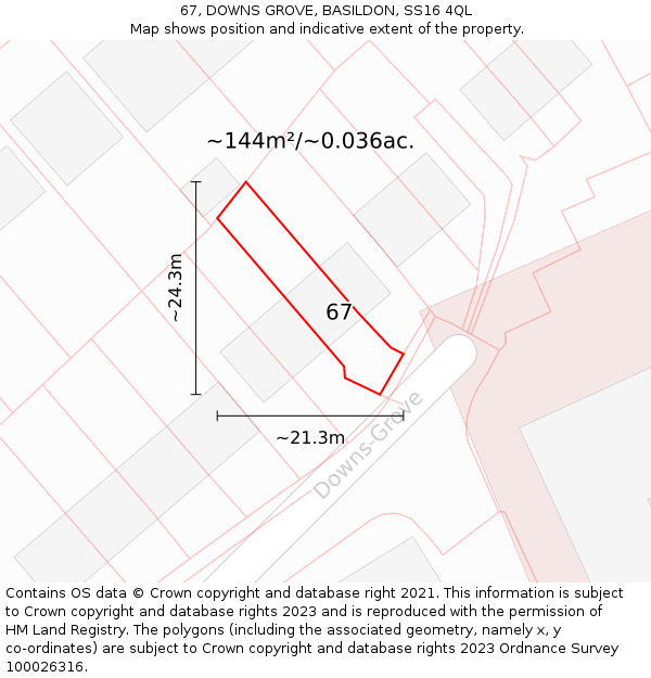 67, DOWNS GROVE, BASILDON, SS16 4QL: Plot and title map
