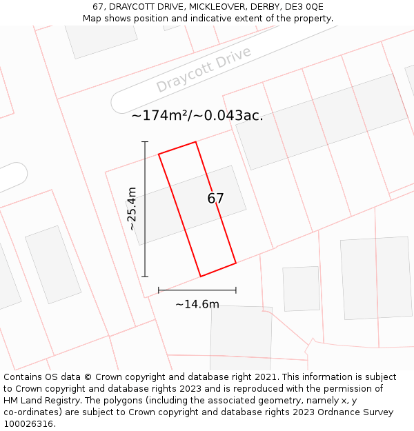 67, DRAYCOTT DRIVE, MICKLEOVER, DERBY, DE3 0QE: Plot and title map