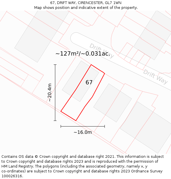 67, DRIFT WAY, CIRENCESTER, GL7 1WN: Plot and title map