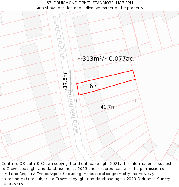 67, DRUMMOND DRIVE, STANMORE, HA7 3PH: Plot and title map
