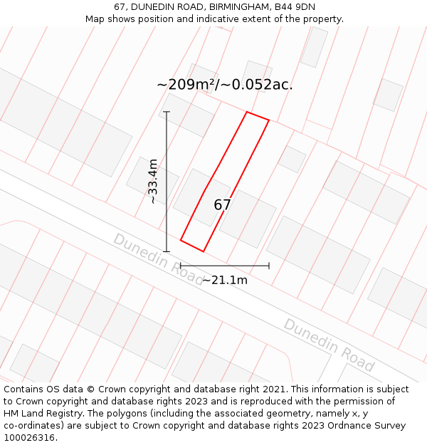 67, DUNEDIN ROAD, BIRMINGHAM, B44 9DN: Plot and title map