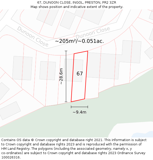 67, DUNOON CLOSE, INGOL, PRESTON, PR2 3ZR: Plot and title map
