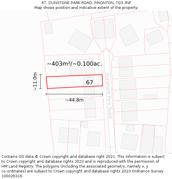 67, DUNSTONE PARK ROAD, PAIGNTON, TQ3 3NF: Plot and title map