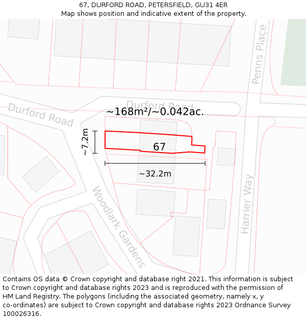 67, DURFORD ROAD, PETERSFIELD, GU31 4ER: Plot and title map
