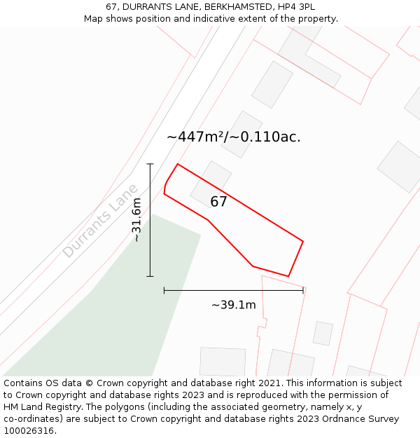 67, DURRANTS LANE, BERKHAMSTED, HP4 3PL: Plot and title map