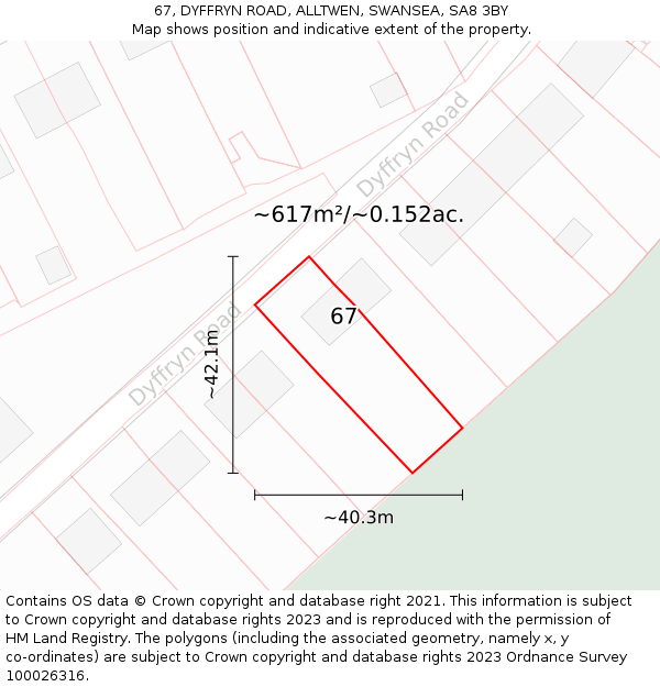 67, DYFFRYN ROAD, ALLTWEN, SWANSEA, SA8 3BY: Plot and title map