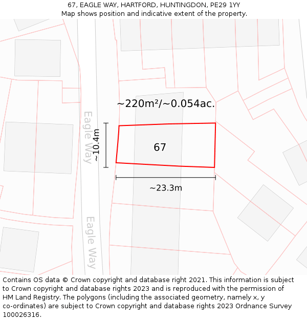 67, EAGLE WAY, HARTFORD, HUNTINGDON, PE29 1YY: Plot and title map
