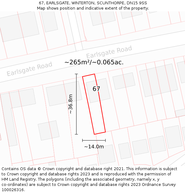 67, EARLSGATE, WINTERTON, SCUNTHORPE, DN15 9SS: Plot and title map