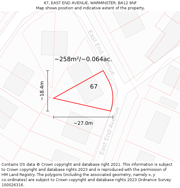 67, EAST END AVENUE, WARMINSTER, BA12 9NF: Plot and title map