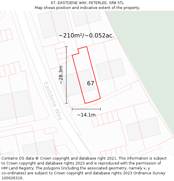 67, EASTDENE WAY, PETERLEE, SR8 5TL: Plot and title map