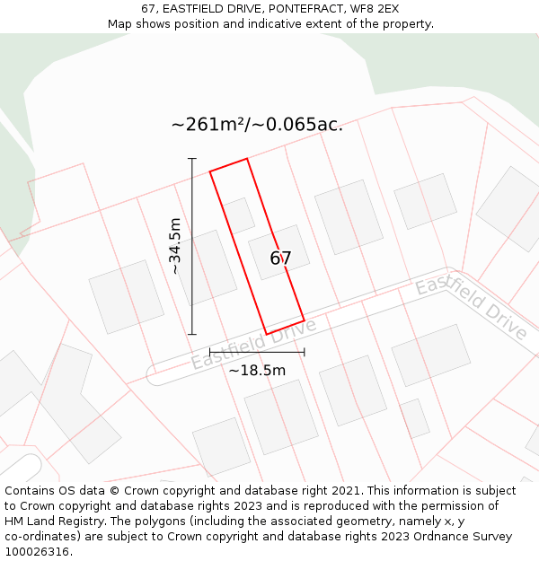 67, EASTFIELD DRIVE, PONTEFRACT, WF8 2EX: Plot and title map