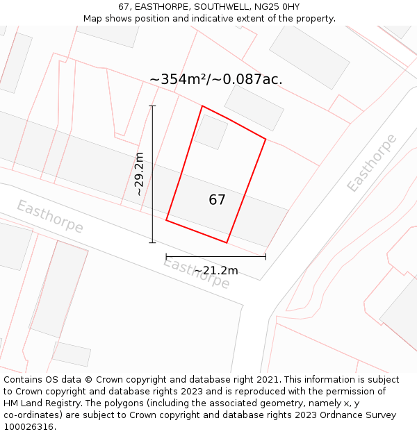 67, EASTHORPE, SOUTHWELL, NG25 0HY: Plot and title map