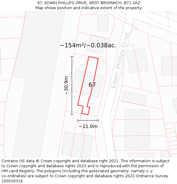 67, EDWIN PHILLIPS DRIVE, WEST BROMWICH, B71 2AZ: Plot and title map