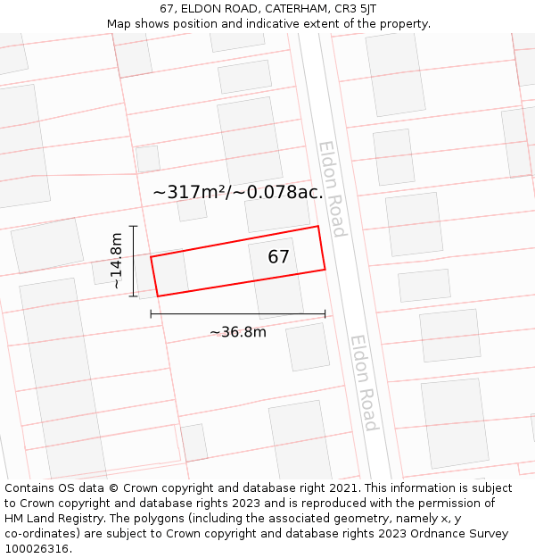 67, ELDON ROAD, CATERHAM, CR3 5JT: Plot and title map