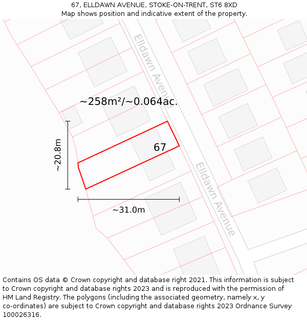 67, ELLDAWN AVENUE, STOKE-ON-TRENT, ST6 8XD: Plot and title map