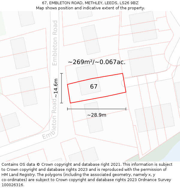 67, EMBLETON ROAD, METHLEY, LEEDS, LS26 9BZ: Plot and title map