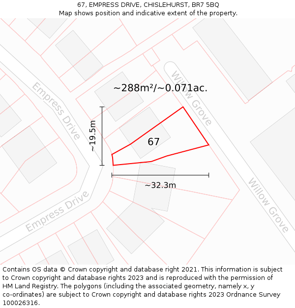 67, EMPRESS DRIVE, CHISLEHURST, BR7 5BQ: Plot and title map
