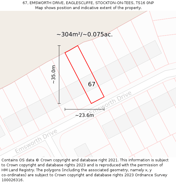 67, EMSWORTH DRIVE, EAGLESCLIFFE, STOCKTON-ON-TEES, TS16 0NP: Plot and title map