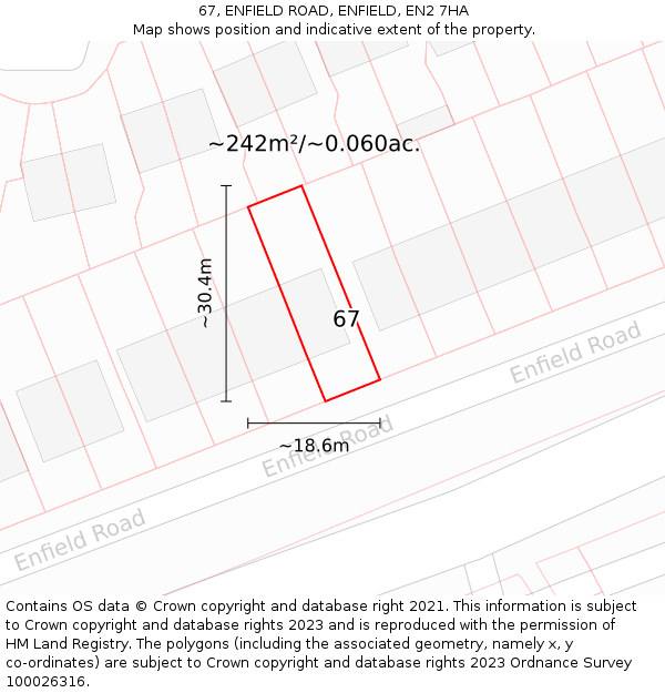 67, ENFIELD ROAD, ENFIELD, EN2 7HA: Plot and title map