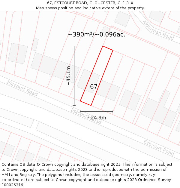 67, ESTCOURT ROAD, GLOUCESTER, GL1 3LX: Plot and title map