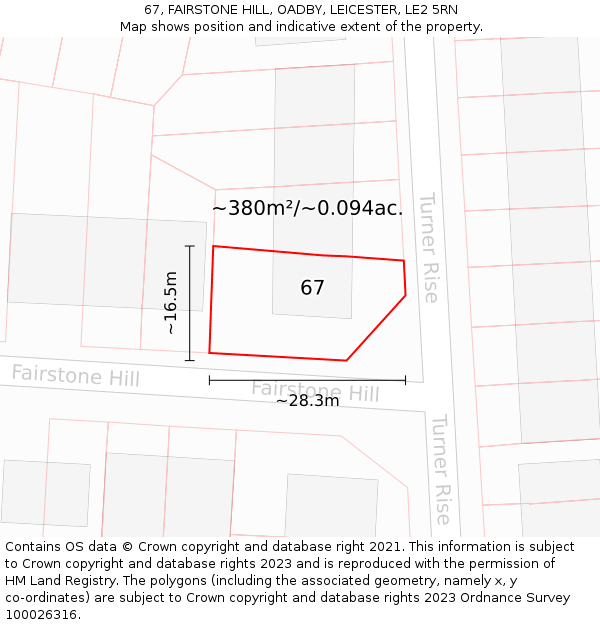 67, FAIRSTONE HILL, OADBY, LEICESTER, LE2 5RN: Plot and title map